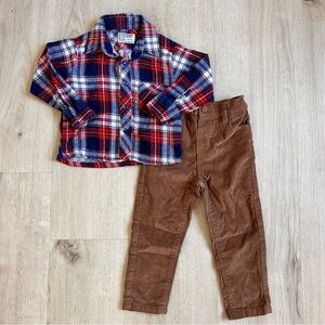 Toddler Boys Plaid Button Down & Corduroy Outfit Set